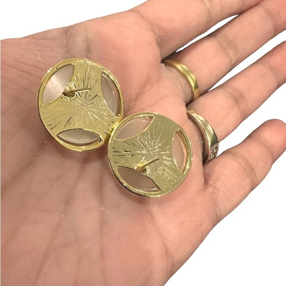 Opal Gold Plated Earrings Large Studs - Picture 9 of 9